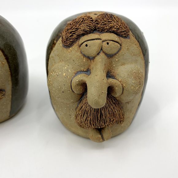 Vintage cat jarosz pottery funny face pottery 3D Salt Pepper Shakers 1984 - Picture 4 of 16
